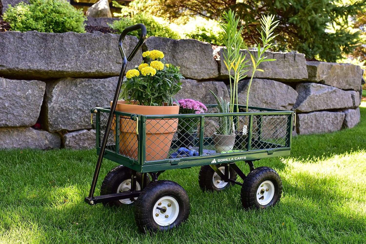 Gorilla Carts GOR400-COM Steel Garden Cart, Steel Mesh Removable Sides, 3 cu ft, 400 lb Capacity, Green - 2