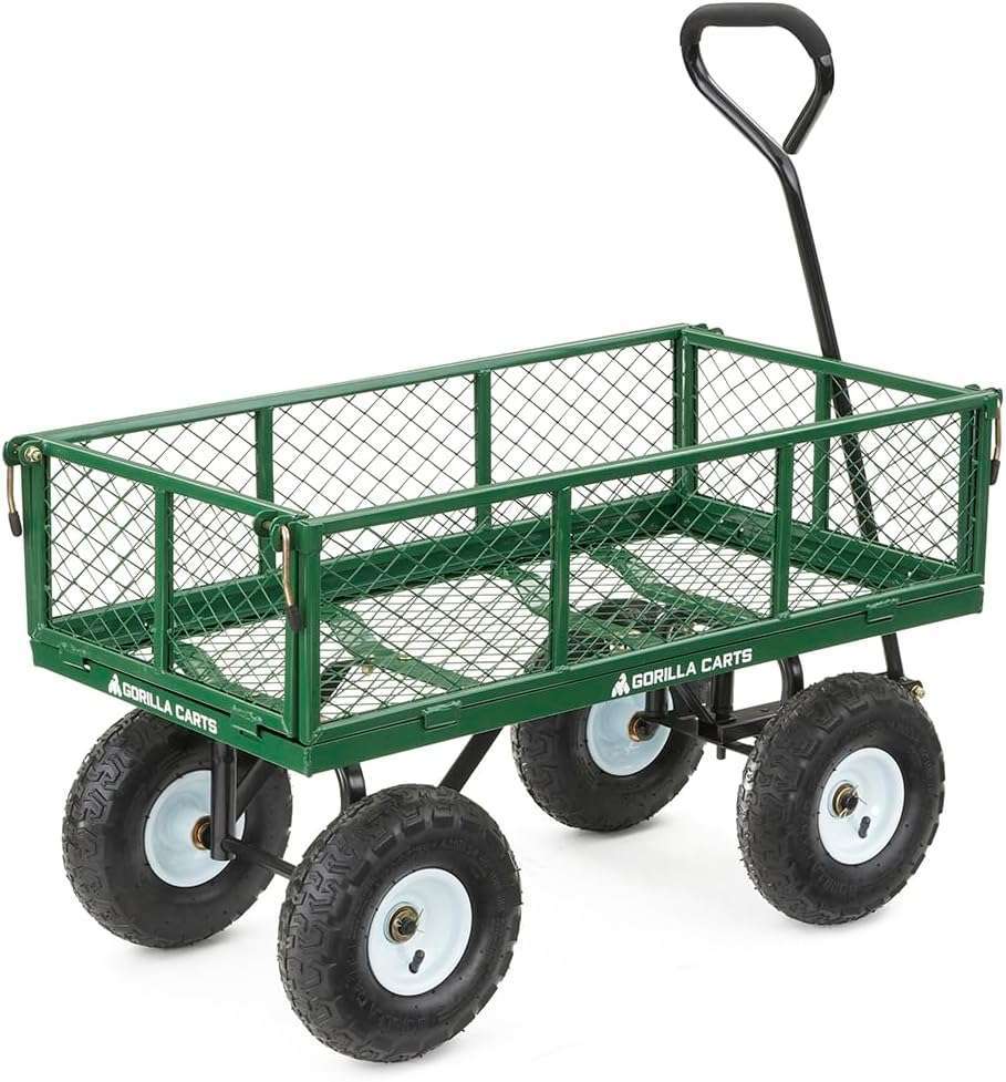 Gorilla Carts GOR400-COM Steel Garden Cart, Steel Mesh Removable Sides, 3 cu ft, 400 lb Capacity, Green - 4