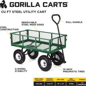 Gorilla Carts GOR400-COM Steel Garden Cart, Steel Mesh Removable Sides, 3 cu ft, 400 lb Capacity, Green - 5