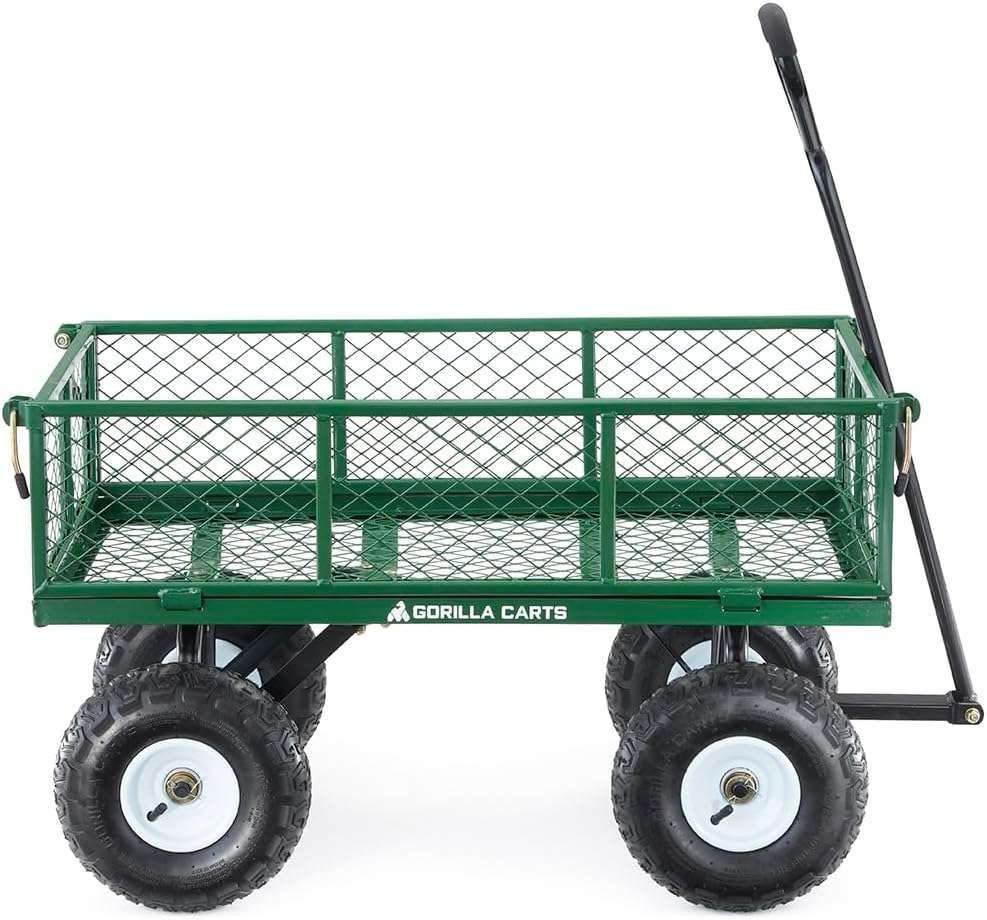Gorilla Carts GOR400-COM Steel Garden Cart, Steel Mesh Removable Sides, 3 cu ft, 400 lb Capacity, Green - 8