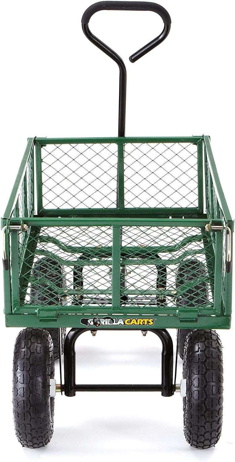 Gorilla Carts GOR400-COM Steel Garden Cart, Steel Mesh Removable Sides, 3 cu ft, 400 lb Capacity, Green - 9