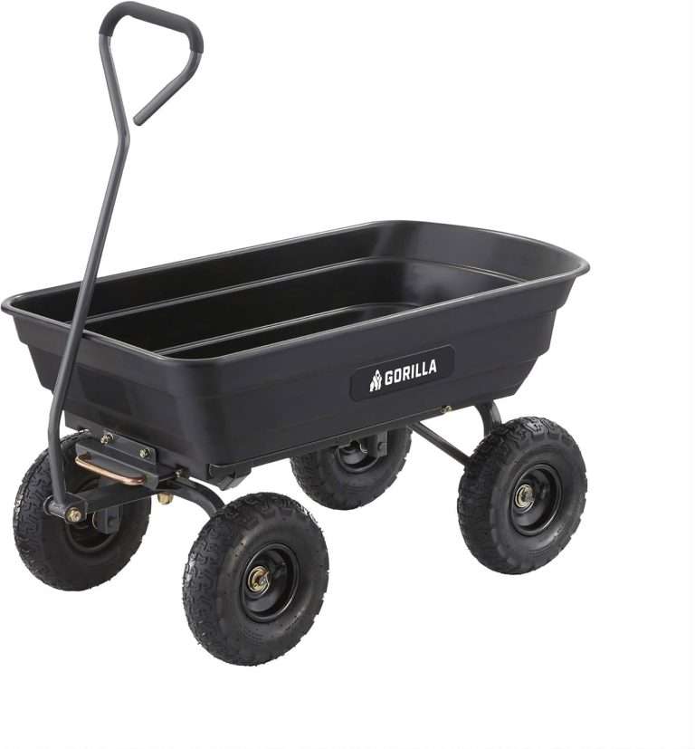 Gorilla Carts Heavy Duty Poly Utility Dump Wagon Garden Cart w/Pneumatic Tires, 4 Cu Ft – 600 lb Capacity Outdoor Wheelbarrow for Yard, Landscaping & Gardening