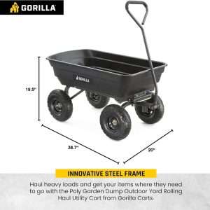 Gorilla Carts Heavy Duty Poly Utility Dump Wagon Garden Cart w-Pneumatic Tires, 4 Cu Ft - 600 lb Capacity Outdoor Wheelbarrow for Yard, Landscaping & Gardening - 2