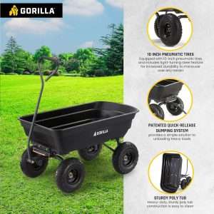Gorilla Carts Heavy Duty Poly Utility Dump Wagon Garden Cart w-Pneumatic Tires, 4 Cu Ft - 600 lb Capacity Outdoor Wheelbarrow for Yard, Landscaping & Gardening - 3