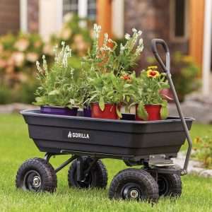 Gorilla Carts Heavy Duty Poly Utility Dump Wagon Garden Cart w-Pneumatic Tires, 4 Cu Ft - 600 lb Capacity Outdoor Wheelbarrow for Yard, Landscaping & Gardening - 6