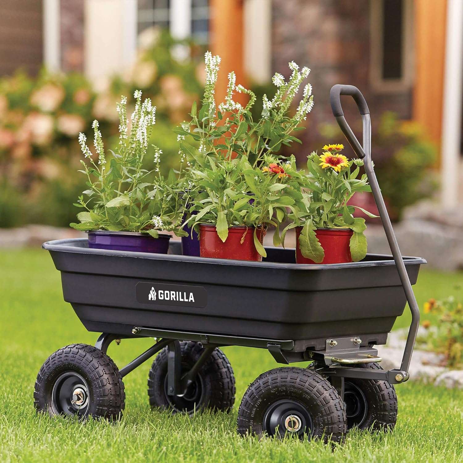 Gorilla Carts Heavy Duty Poly Utility Dump Wagon Garden Cart w-Pneumatic Tires, 4 Cu Ft - 600 lb Capacity Outdoor Wheelbarrow for Yard, Landscaping & Gardening - 6
