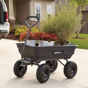 Gorilla Carts Heavy Duty Poly Utility Dump Wagon Garden Cart w-Pneumatic Tires, 4 Cu Ft - 600 lb Capacity Outdoor Wheelbarrow for Yard, Landscaping & Gardening - 7