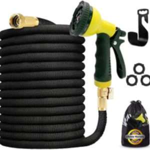 J&B XpandaHose 75ft Expandable Garden Hose with Holder - Heavy Duty Superior Strength 3750D - 4 -Layer Latex Core - Extra Strong Brass Connectors and 10 Spray Nozzle w-Storage Bag - 2