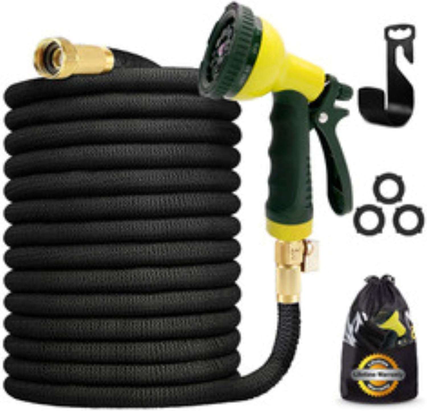 J&B XpandaHose 75ft Expandable Garden Hose with Holder - Heavy Duty Superior Strength 3750D - 4 -Layer Latex Core - Extra Strong Brass Connectors and 10 Spray Nozzle w-Storage Bag - 2
