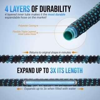 J&B XpandaHose 75ft Expandable Garden Hose with Holder - Heavy Duty Superior Strength 3750D - 4 -Layer Latex Core - Extra Strong Brass Connectors and 10 Spray Nozzle w-Storage Bag - 4