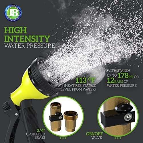 J&B XpandaHose 75ft Expandable Garden Hose with Holder - Heavy Duty Superior Strength 3750D - 4 -Layer Latex Core - Extra Strong Brass Connectors and 10 Spray Nozzle w-Storage Bag - 7