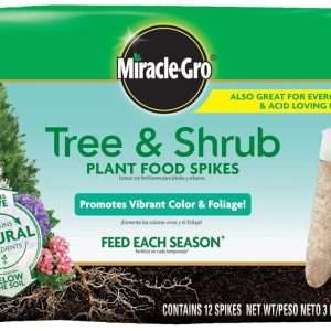 Miracle-Gro Tree and Shrub Plant Food Spikes, For Deciduous, Flowering and Evergreen Trees, Hydrangeas, and Acid-Loving Plants, 12 Spikes - 1
