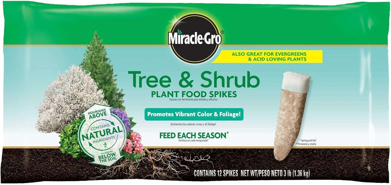 Miracle-Gro Tree and Shrub Plant Food Spikes, For Deciduous, Flowering and Evergreen Trees, Hydrangeas, and Acid-Loving Plants, 12 Spikes - 1
