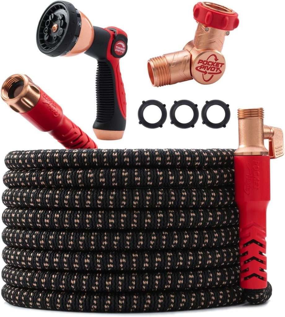 Pocket Hose Copper Head w-New Pocket Pivot Expandable Garden Hose 100FT, AS-SEEN-ON-TV, Swivels 360°, Advanced Tri-Tex Tubing & Force Field Jacket, 3X Stronger - 1
