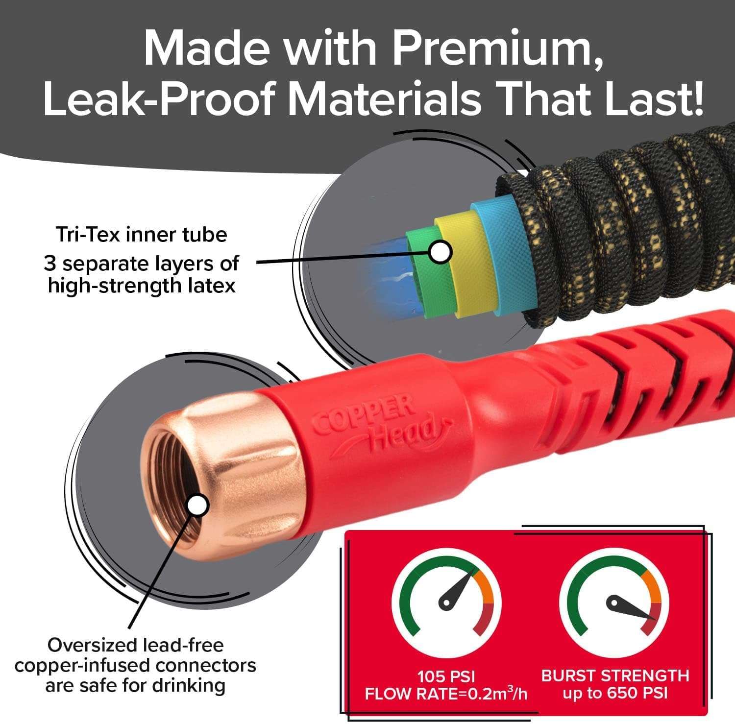 Pocket Hose Copper Head w-New Pocket Pivot Expandable Garden Hose 50 FT, AS-SEEN-ON-TV, Swivels 360°, Advanced Tri-Tex Tubing & Force Field Jacket, 3X Stronger - 4