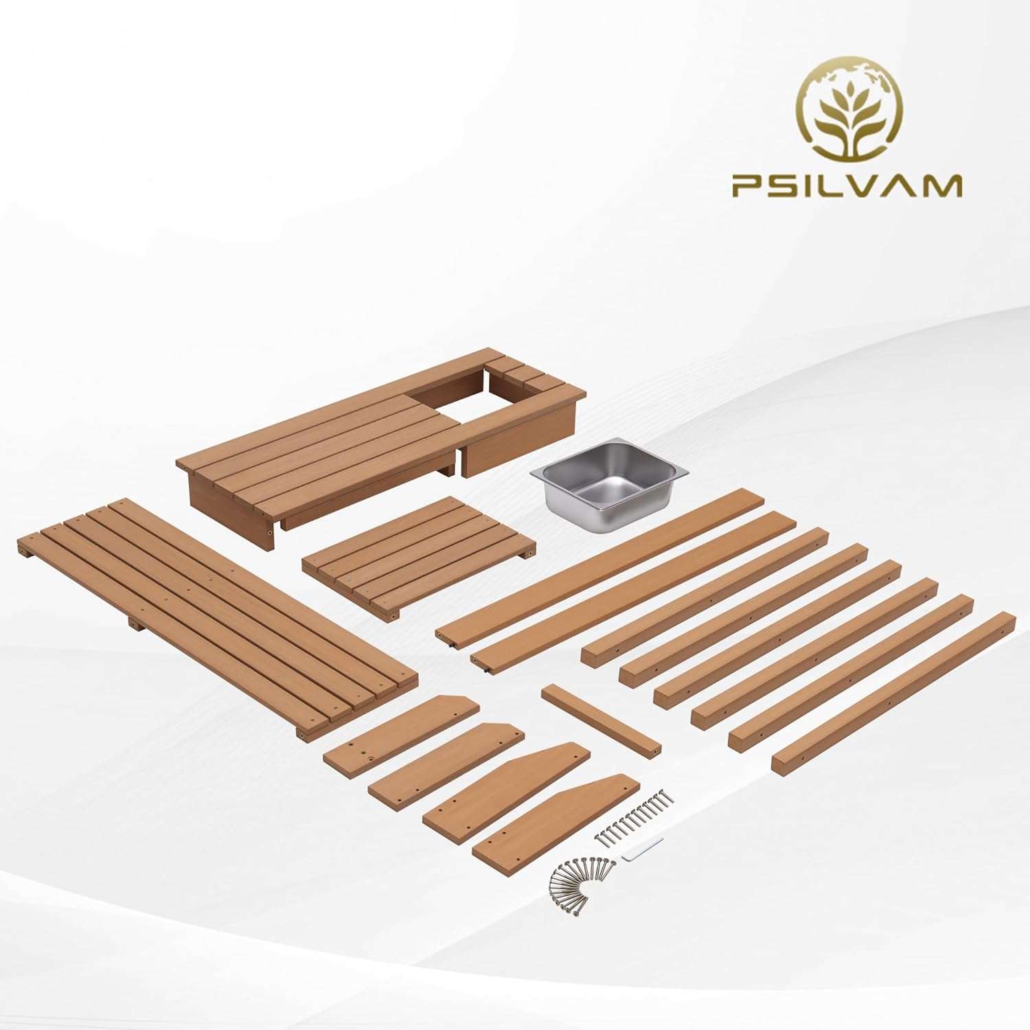 Psilvam Potting Bench, Poly Lumber Potting Table with Removable Stainless Steel Sink and Open Shelves, All-Weather Garden Work Station, Planting Table for Garden, Patio and Lawns - 6