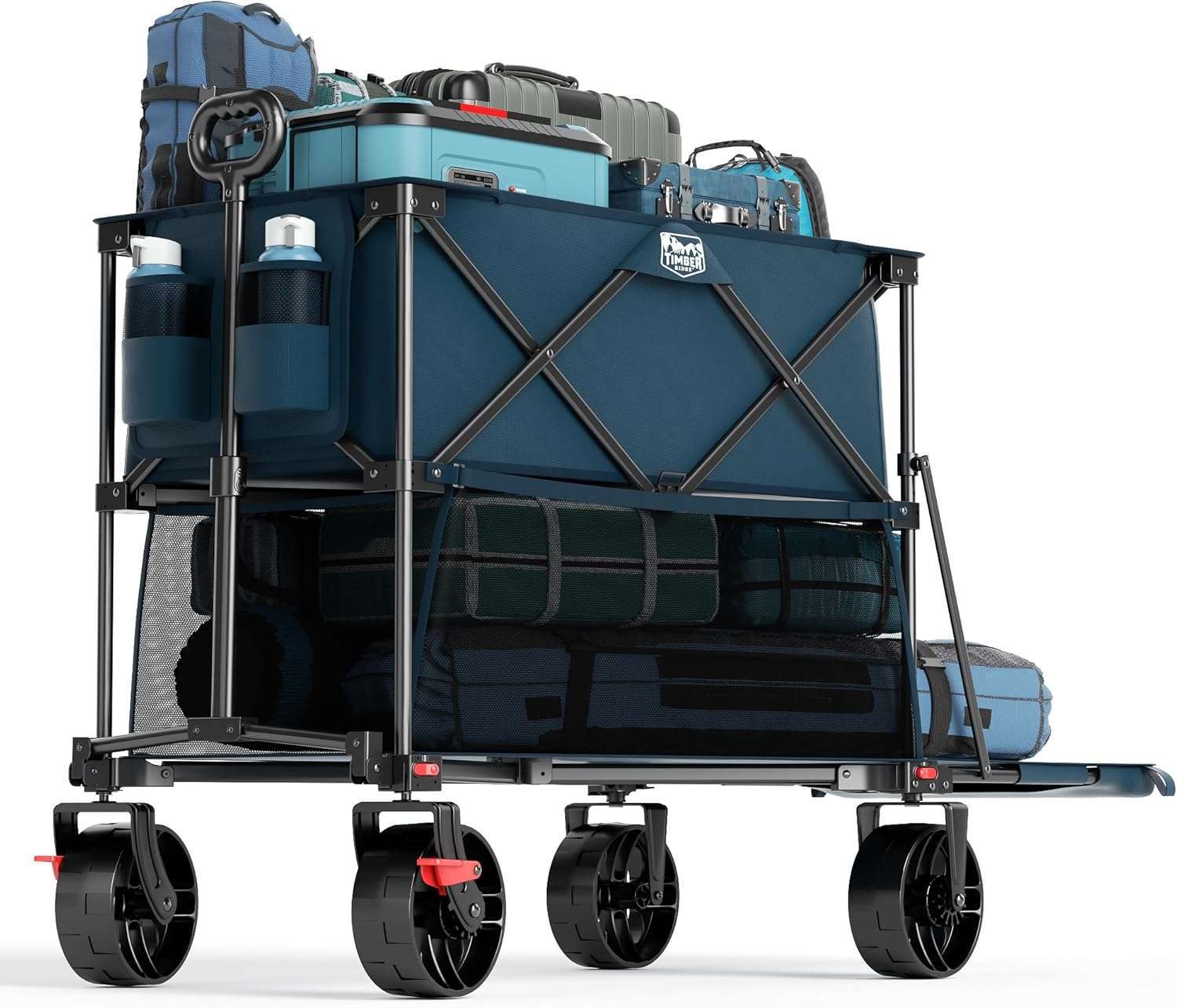 TIMBER RIDGE 400L Large Capacity Folding Double Decker Wagon with Brakes, 54 Extra Long Extender Wagon Cart, 450lbs Heavy Duty Collapsible Cart, All-Terrain Big Wheels for Camping, Sports, Shopping - 1