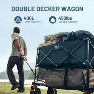 TIMBER RIDGE 400L Large Capacity Folding Double Decker Wagon with Brakes, 54 Extra Long Extender Wagon Cart, 450lbs Heavy Duty Collapsible Cart, All-Terrain Big Wheels for Camping, Sports, Shopping - 2