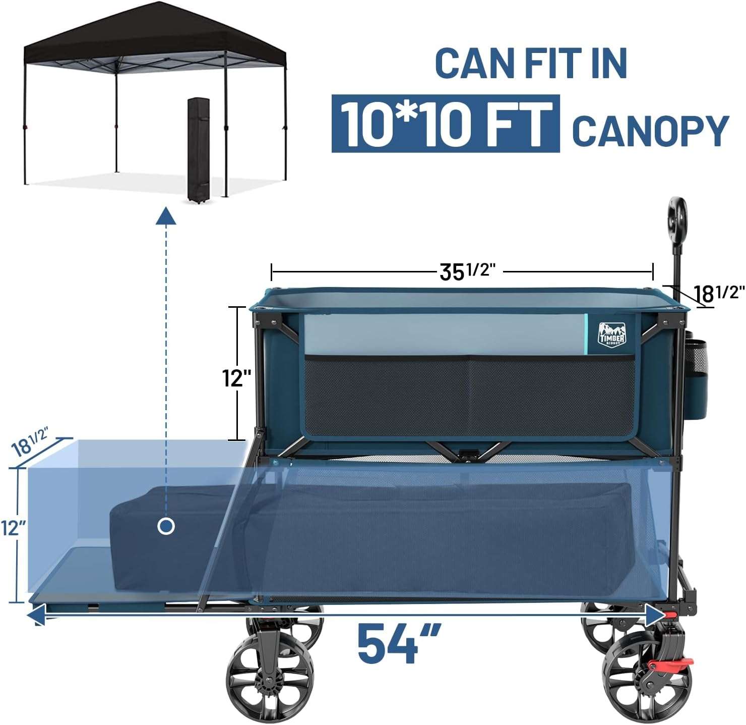 TIMBER RIDGE 400L Large Capacity Folding Double Decker Wagon with Brakes, 54 Extra Long Extender Wagon Cart, 450lbs Heavy Duty Collapsible Cart, All-Terrain Big Wheels for Camping, Sports, Shopping - 4