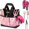 WORKPRO 5PCS Gardening Tools, Aluminum Heavy Duty Garden Tool Set with Bag, Ideal Gardening Gifts for Women, Pink - 1
