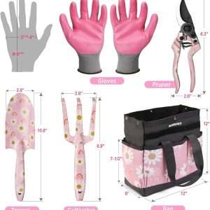 WORKPRO 5PCS Gardening Tools, Aluminum Heavy Duty Garden Tool Set with Bag, Ideal Gardening Gifts for Women, Pink - 2