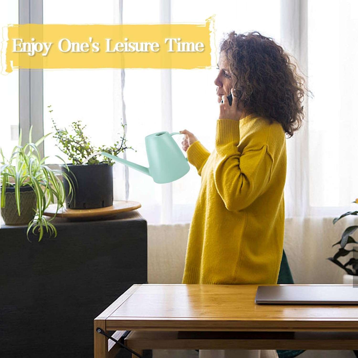 Watering Can for Indoor Plants, Small Watering Cans for House Plant Garden Flower, Long Spout Water Can for Outdoor Watering Plants 1. 8L 1-2 Gallon (Green) - 5