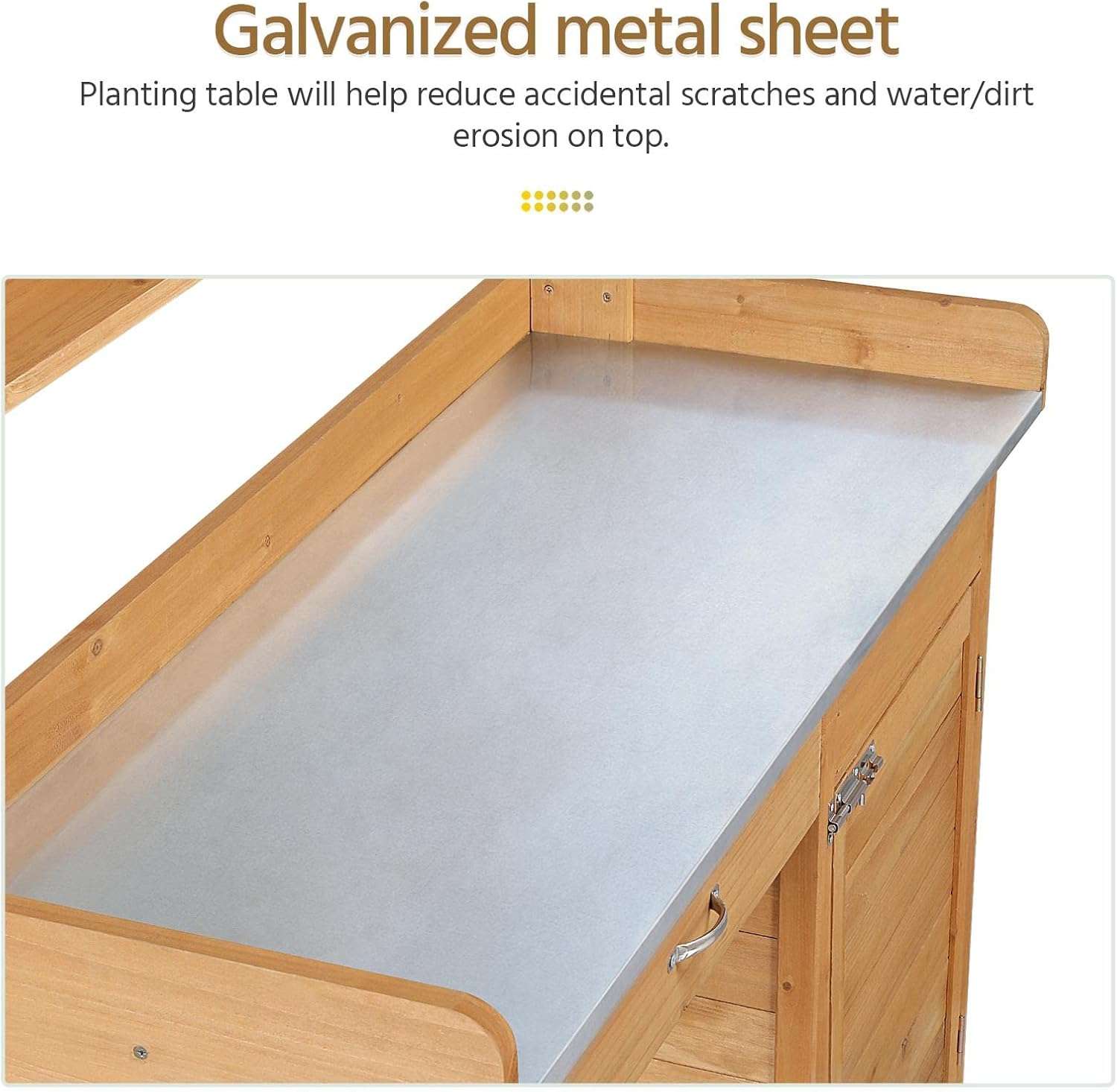 Yaheetech Outdoor Garden Potting Bench Table Work Bench Metal Tabletop W-Cabinet Drawer Open Shelf Natural Wood - 9