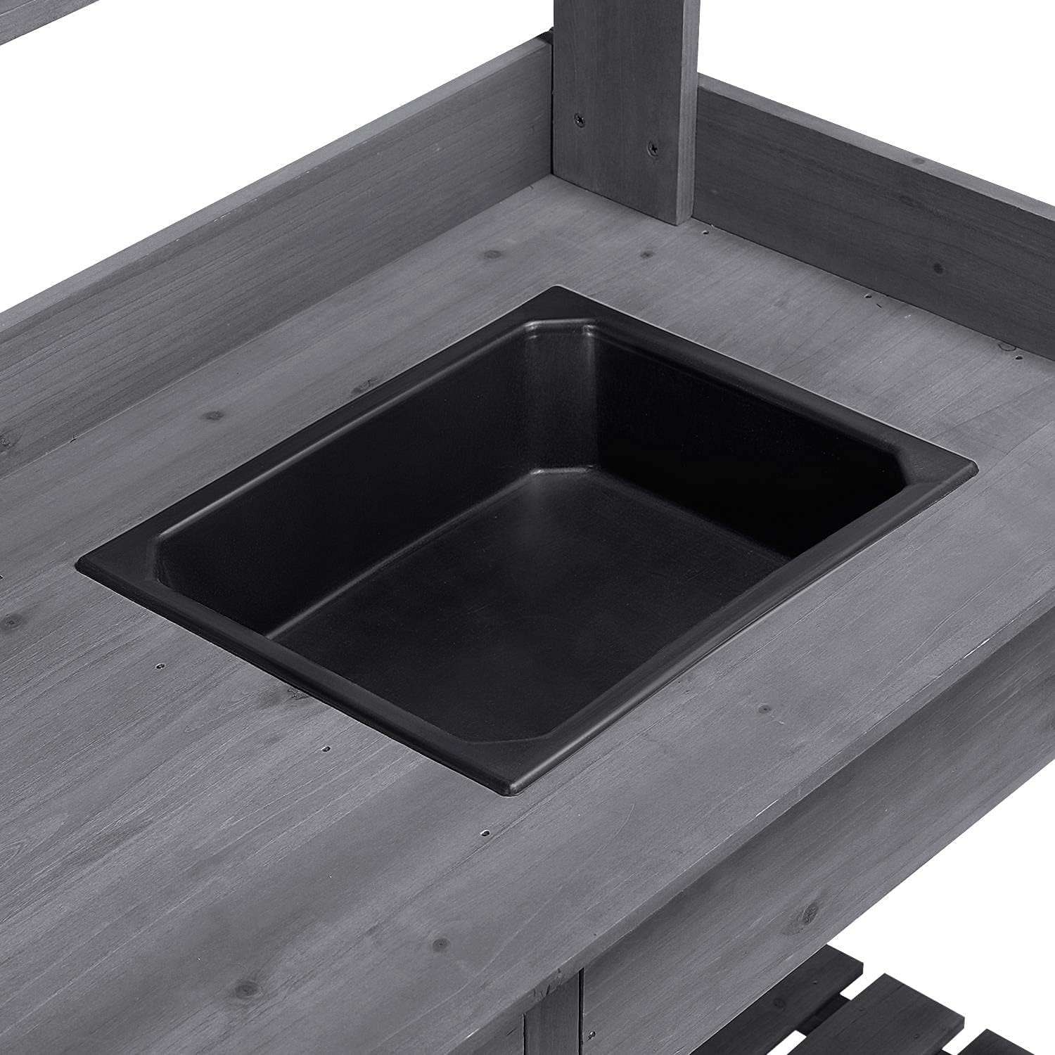 Yaheetech Outdoor Potting Bench Table Potters Benches Garden Workstation for Horticulture with Drawer-Adjustable Shelf Rack-Removable Sink-Hooks-Pads, Gray - 9