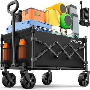 Collapsible Wagon Cart 220lbs Beach Foldable Wagon Lightweight & Portable Folding Utility Grocery Shopping Carts with Wheels for Shopping Sports Garden Camping and Beach - 1