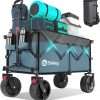 Collapsible Wagon Cart with Big All-Terrain Beach Wheels, Foldable Heavy Duty Wagons with Cup Holders, Utility Carts for Camping, Garden, Outdoor, Grocery, Sports. Blue & Gray - 1
