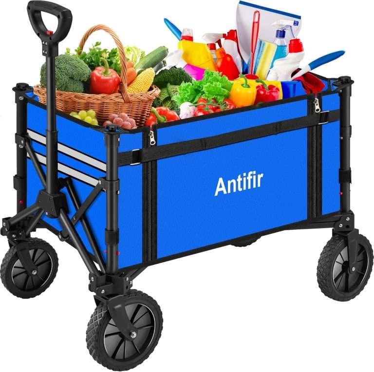 Collapsible Wagon Carts,Folding Wagon Cart with All Terrain Wheels,Heavy Duty Garden Carts with Adjustable Handle,Outdoor Utility Wagon for Camping Shopping Sports Fishing(Blue)