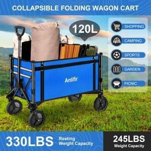 Collapsible Wagon Carts,Folding Wagon Cart with All Terrain Wheels,Heavy Duty Garden Carts with Adjustable Handle,Outdoor Utility Wagon for Camping Shopping Sports Fishing - 2
