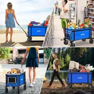 Collapsible Wagon Carts,Folding Wagon Cart with All Terrain Wheels,Heavy Duty Garden Carts with Adjustable Handle,Outdoor Utility Wagon for Camping Shopping Sports Fishing - 3