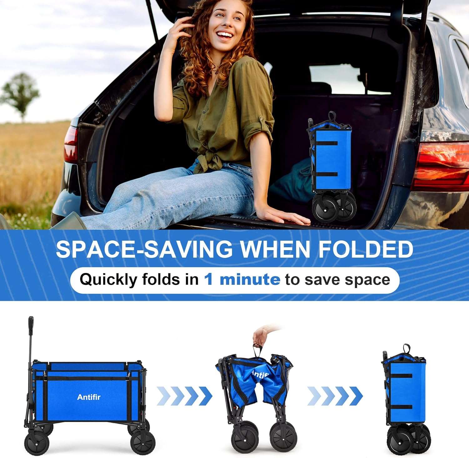 Collapsible Wagon Carts,Folding Wagon Cart with All Terrain Wheels,Heavy Duty Garden Carts with Adjustable Handle,Outdoor Utility Wagon for Camping Shopping Sports Fishing - 7