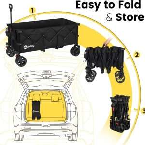 Sekey 48'L Collapsible Foldable Extended Wagon with 440lbs Weight Capacity, Heavy Duty 300L Folding Utility Garden Cart with Big All-Terrain Beach Wheels & Drink Holders. Black - 6