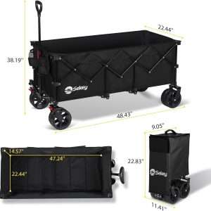 Sekey 48'L Collapsible Foldable Extended Wagon with 440lbs Weight Capacity, Heavy Duty 300L Folding Utility Garden Cart with Big All-Terrain Beach Wheels & Drink Holders. Black - 7