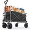 Sweetcrispy Collapsible Foldable Wagon Cart, Large Capacity Garden Cart with Wheels, Heavy Duty Utility Grocery Wagon with Drink Holders for Shopping Sports Camping, Large Black - 1