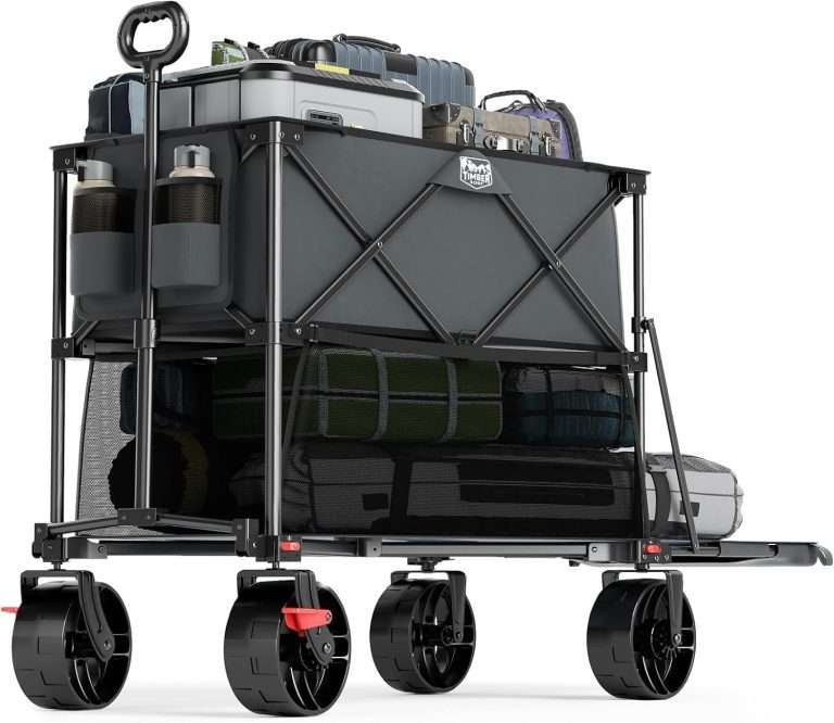 TIMBER RIDGE 400L Large Capacity Folding Double Decker Wagon with Brakes, 54″ Extra Long Extender Wagon Cart, 450lbs Heavy Duty Collapsible Cart, All-Terrain Big Wheels for Camping, Sports, Shopping