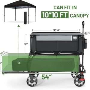TIMBER RIDGE 400L Large Capacity Folding Double Decker Wagon with Brakes, 54 Extra Long Extender Wagon Cart, 450lbs Heavy Duty Collapsible Cart, All-Terrain Big Wheels - 5