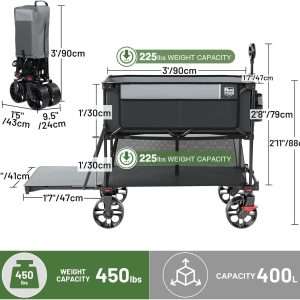 TIMBER RIDGE 400L Large Capacity Folding Double Decker Wagon with Brakes, 54 Extra Long Extender Wagon Cart, 450lbs Heavy Duty Collapsible Cart, All-Terrain Big Wheels - 6