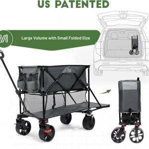 TIMBER RIDGE 400L Large Capacity Folding Double Decker Wagon with Brakes, 54 Extra Long Extender Wagon Cart, 450lbs Heavy Duty Collapsible Cart, All-Terrain Big Wheels - 7