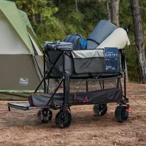 TIMBER RIDGE 400L Large Capacity Folding Double Decker Wagon with Brakes, 54 Extra Long Extender Wagon Cart, 450lbs Heavy Duty Collapsible Cart, All-Terrain Big Wheels - 8