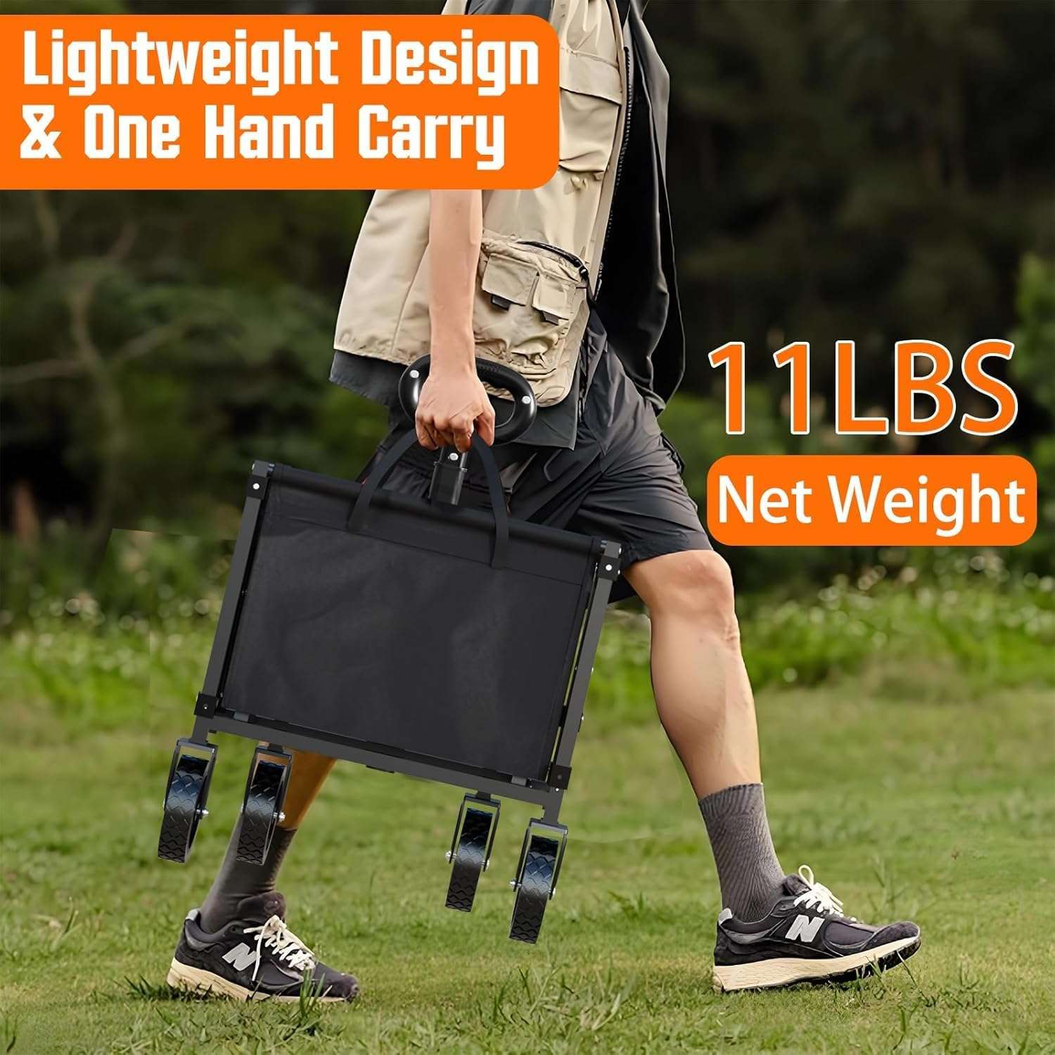 Wagons Carts Foldable, Lightweight Portable Utility Shopping Cart with Wheels, Folding Grocery Wagon Cart for Grocery, Camping, Shopping, Beach, Garden, Sports Black - 4