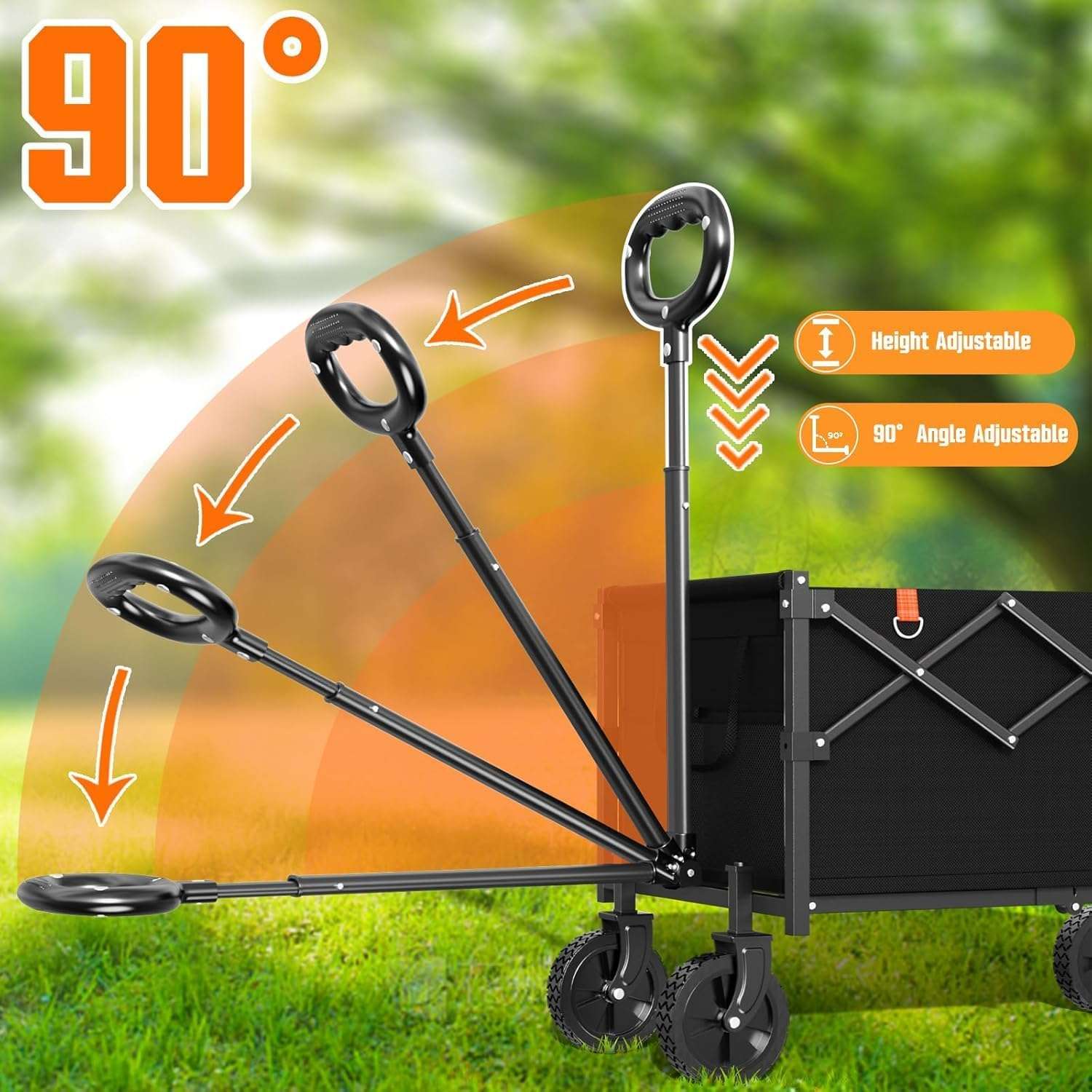 Wagons Carts Foldable, Lightweight Portable Utility Shopping Cart with Wheels, Folding Grocery Wagon Cart for Grocery, Camping, Shopping, Beach, Garden, Sports Black - 6