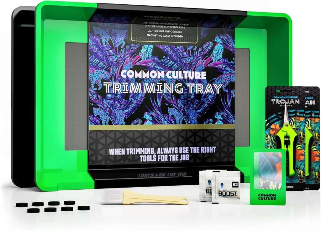 COMMON CULTURE Trim Tray Kit with Trimming Tray 13″ x 20″, 150 Micron Pollen Screen, Bottom Harvest Bin, Scissors, Herb Plant Flower Dry Sifter Accessories and Supplies Set