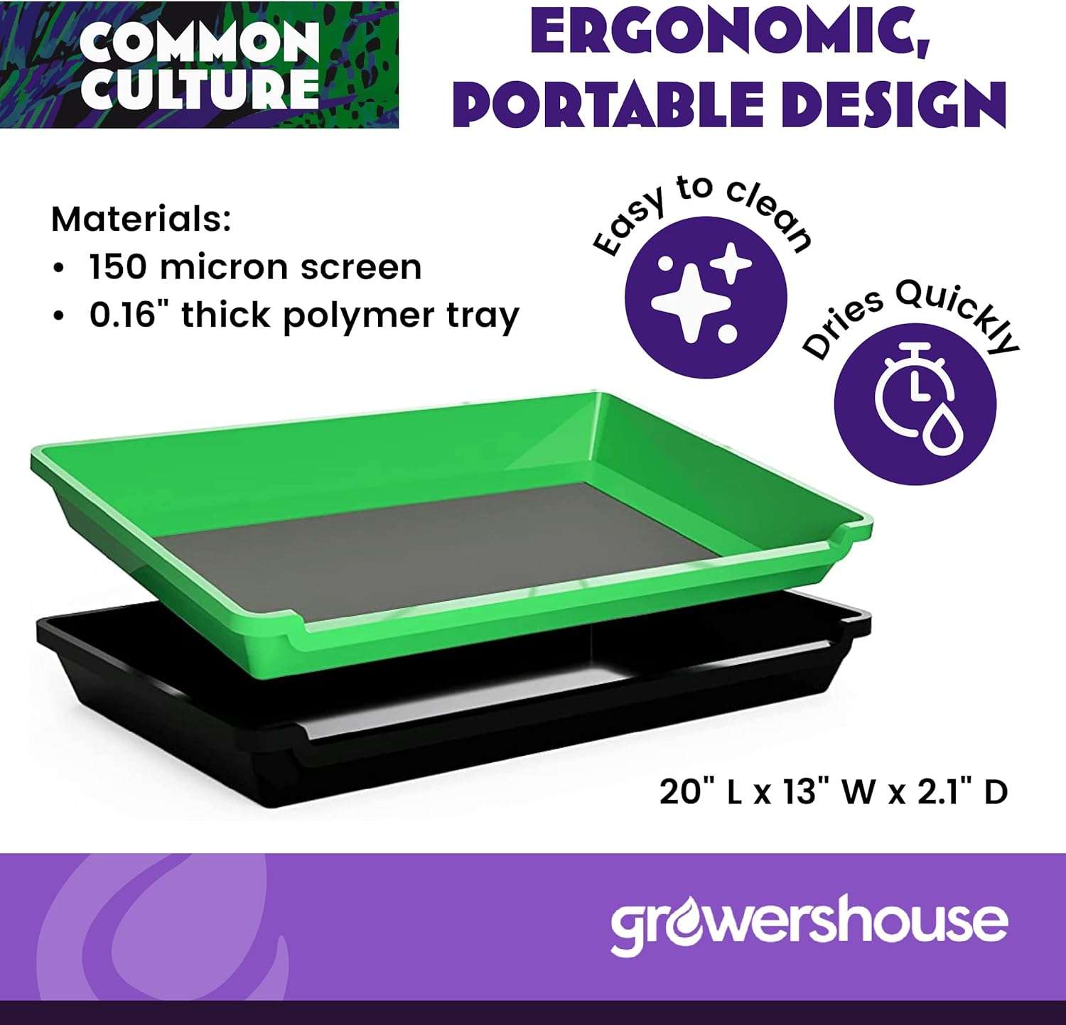 COMMON CULTURE Trim Tray Kit with Trimming Tray 13 x 20, 150 Micron Pollen Screen, Bottom Harvest Bin, Scissors, Herb Plant Flower Dry Sifter Accessories and Supplies Set - 2