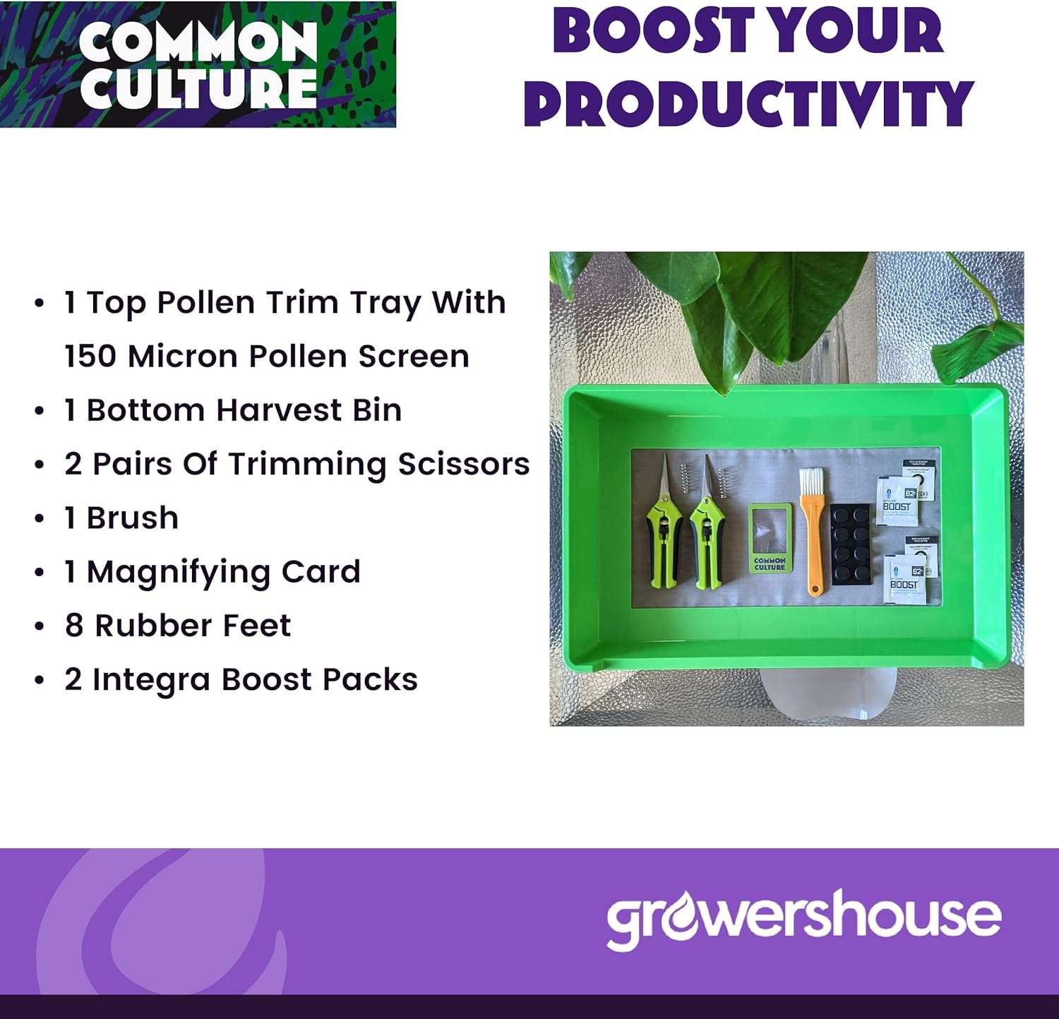 COMMON CULTURE Trim Tray Kit with Trimming Tray 13 x 20, 150 Micron Pollen Screen, Bottom Harvest Bin, Scissors, Herb Plant Flower Dry Sifter Accessories and Supplies Set - 6