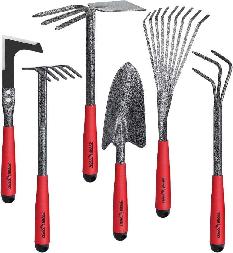 FLORA GUARD Garden Tool Set, 6 Piece Heavy Duty, Large Size Gardening Hand Tools, Sturdy & Durable, Classic Utility Gardening Gift for Men and Women