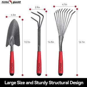 FLORA GUARD Garden Tool Set, 6 Piece Heavy Duty, Large Size Gardening Hand Tools, Sturdy & Durable, Classic Utility Gardening Gift for Men and Women - 2