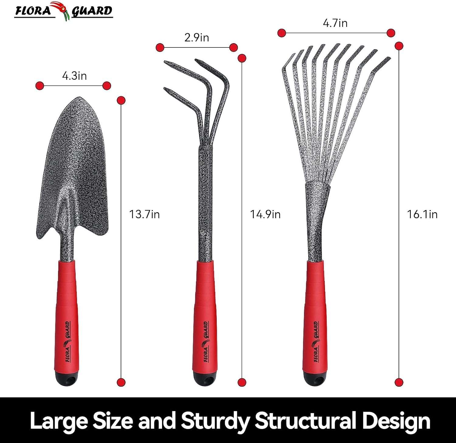 FLORA GUARD Garden Tool Set, 6 Piece Heavy Duty, Large Size Gardening Hand Tools, Sturdy & Durable, Classic Utility Gardening Gift for Men and Women - 2